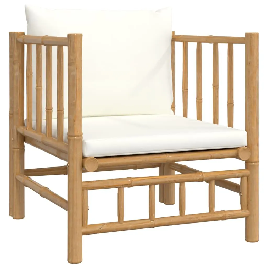 7 Piece Bamboo Garden Lounge Set with Cream Cushions