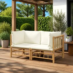 Bamboo Outdoor Corner Sofa Set 2-Piece with Cushions