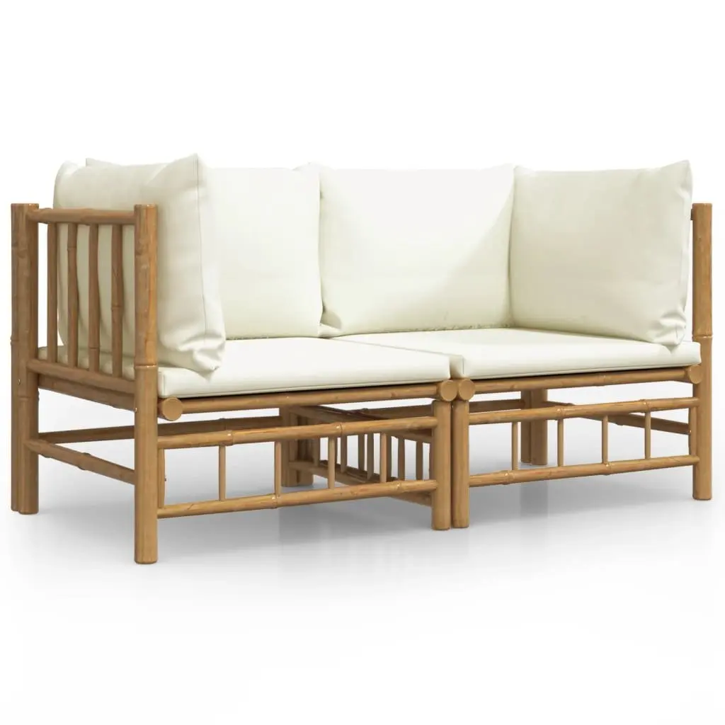 Bamboo Outdoor Corner Sofa Set 2-Piece with Cushions