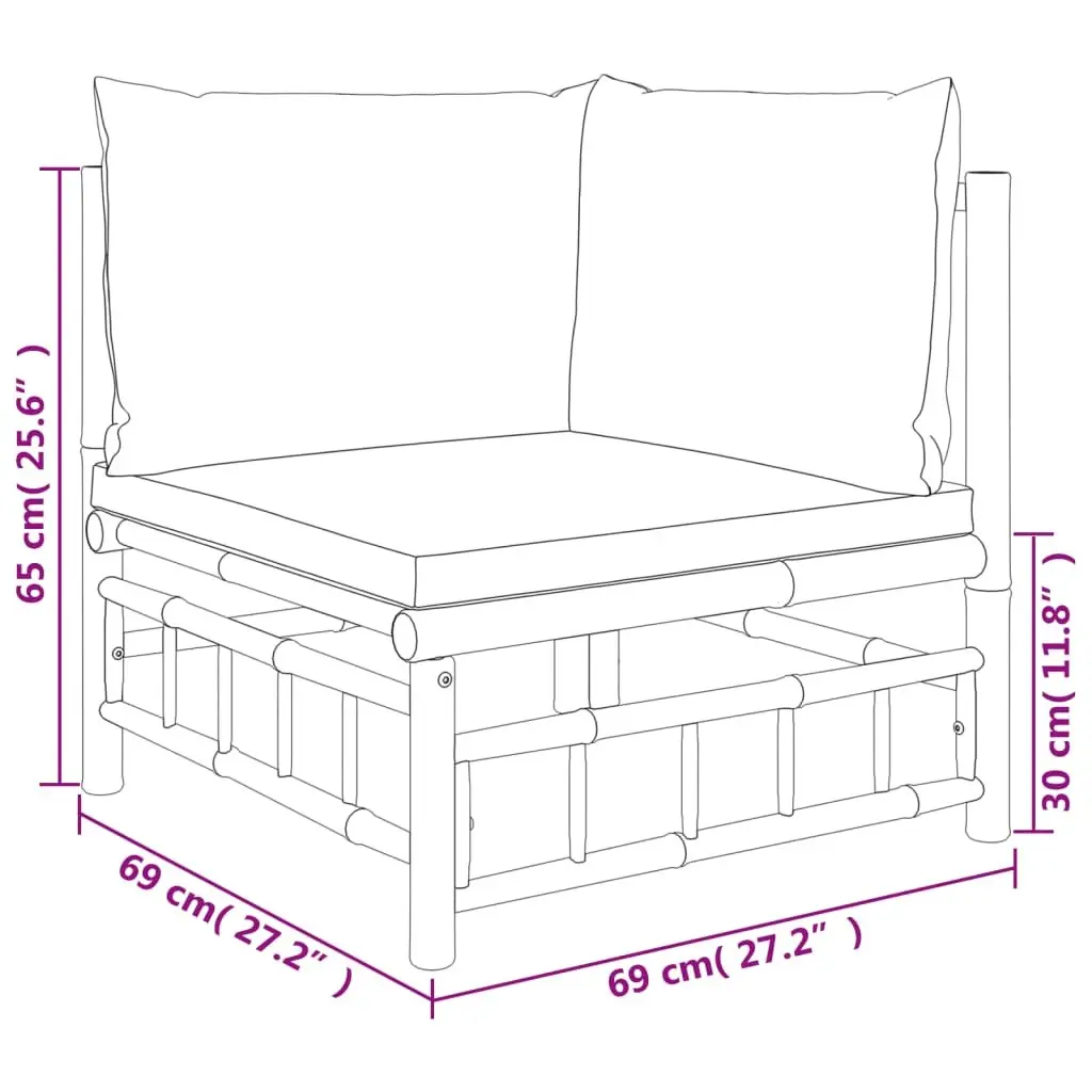 3 Piece Bamboo Garden Lounge Set Outdoor Furniture Brown Cream Cushions