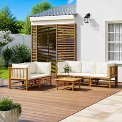 6-Piece Bamboo Outdoor Lounge Set with Cushions