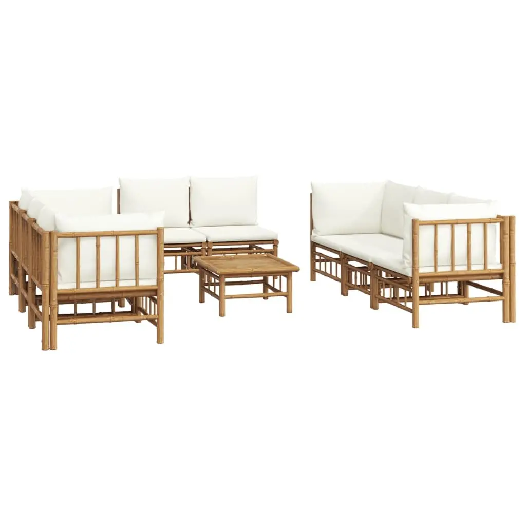 9 Piece Bamboo Garden Lounge Set Outdoor Furniture Brown with Cream Cushions