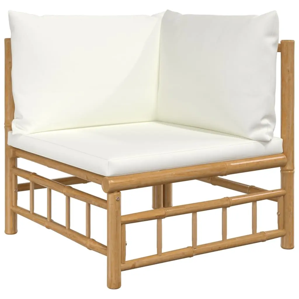 9 Piece Bamboo Garden Lounge Set Outdoor Furniture Brown with Cream Cushions