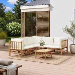 Premium 6-Piece Bamboo Garden Lounge Set with Cream Cushions