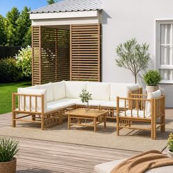 Elegant 7-Piece Bamboo Garden Lounge Set with Cushions