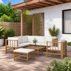 Sturdy 8 Piece Bamboo Garden Lounge Set with Cream Cushions