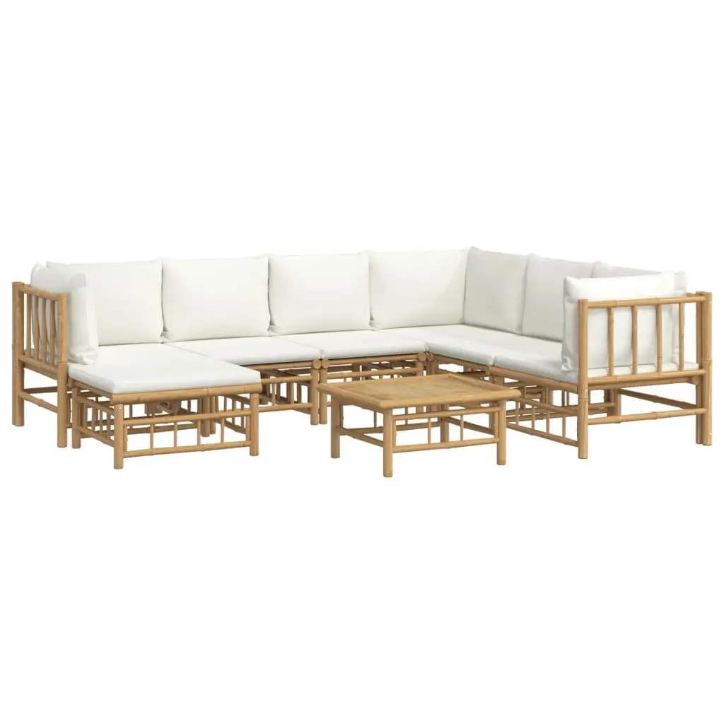 8-Piece Brown Bamboo Garden Lounge Set with Cream Cushions