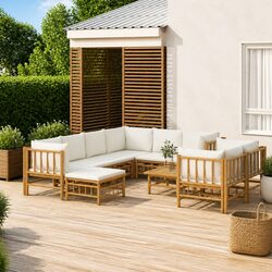 Premium Bamboo 10-Piece Outdoor Lounge Furniture Set