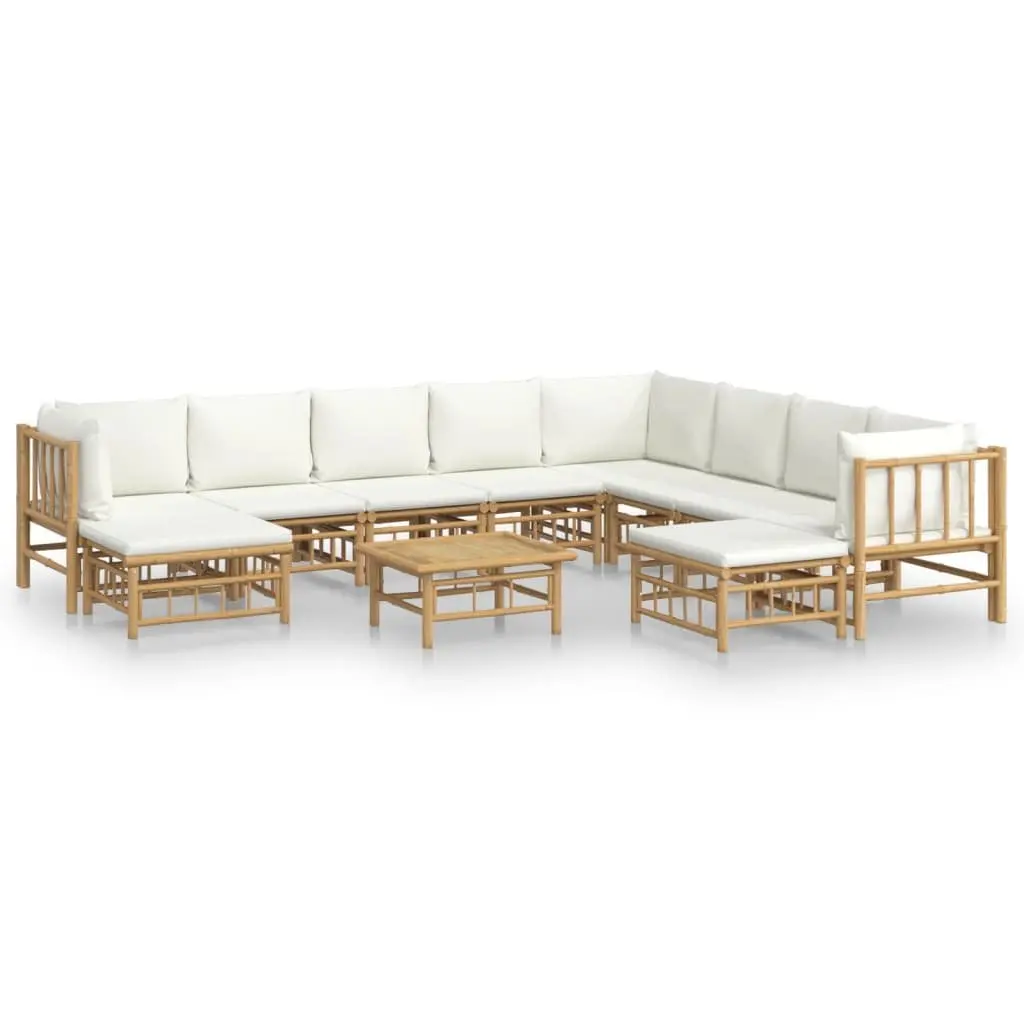 Garden Lounge Set Bamboo 11 Pieces Brown Cream Cushions