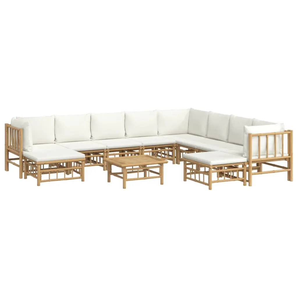 Garden Lounge Set Bamboo 11 Pieces Brown Cream Cushions