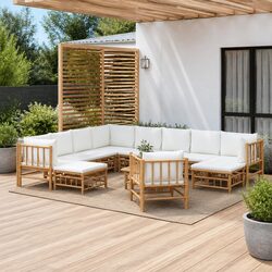 12-Piece Bamboo Garden Lounge Set with Cushions in Brown