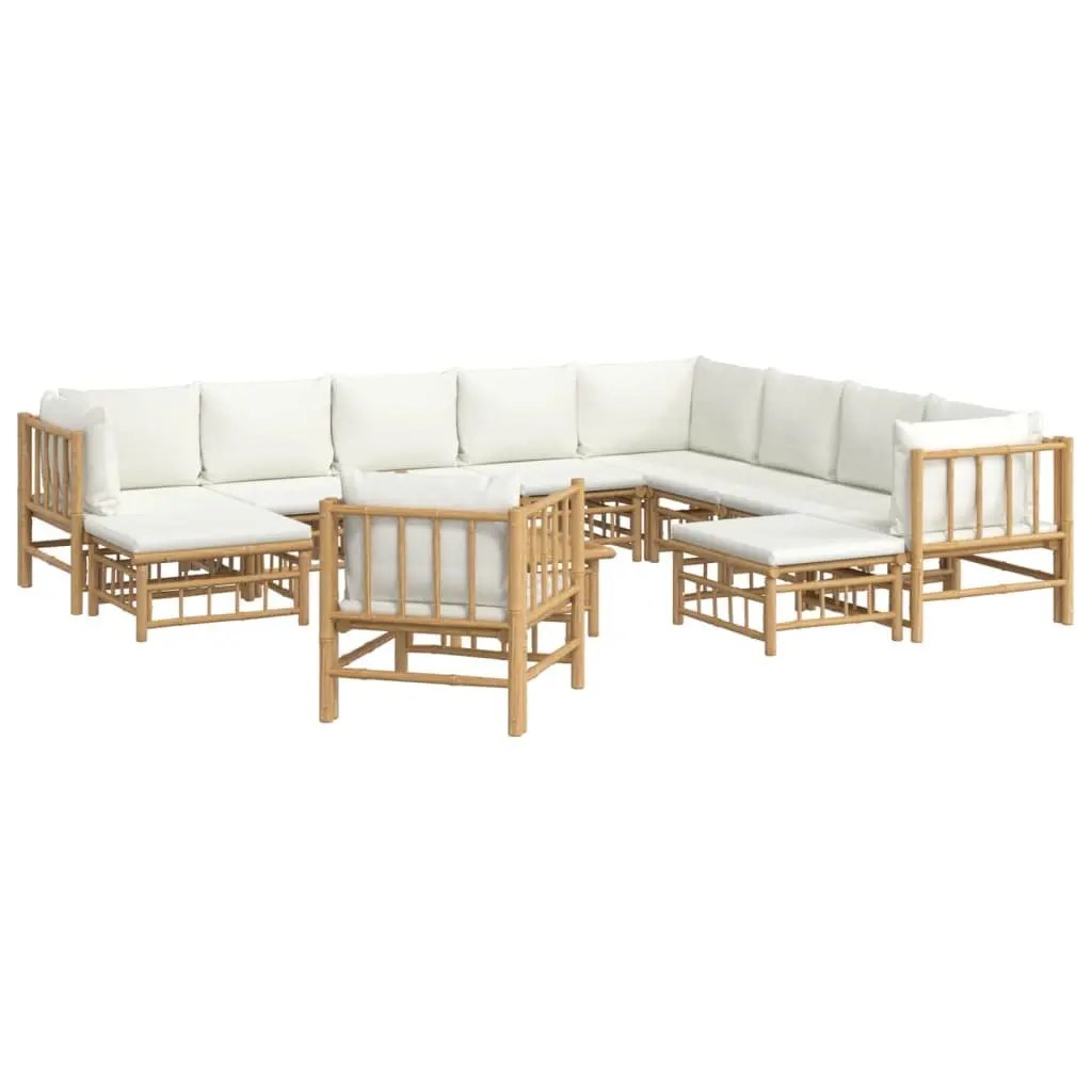 Garden Lounge Set Bamboo 12 Piece Outdoor Furniture with Cushions Brown