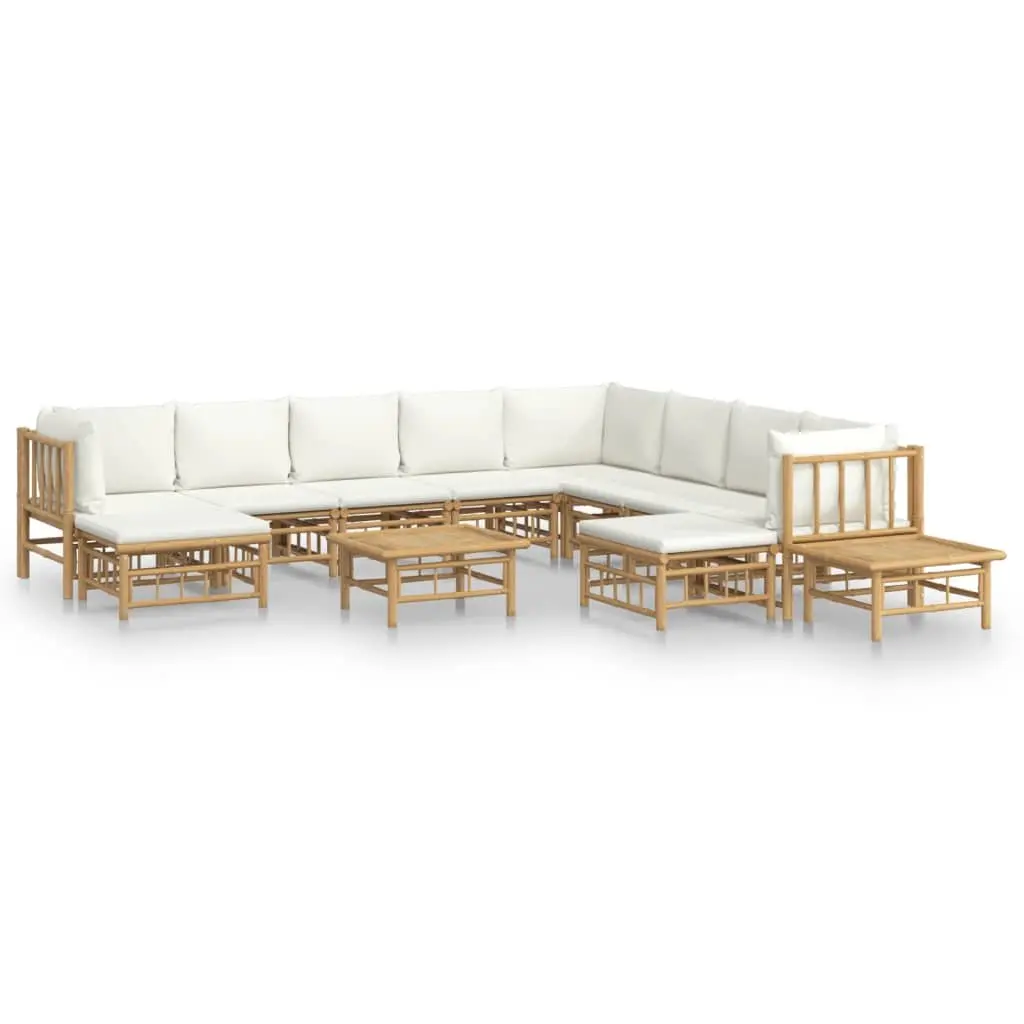 12-Piece Bamboo Lounge Set with Cream Cushions