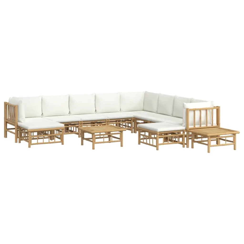 12-Piece Bamboo Lounge Set with Cream Cushions