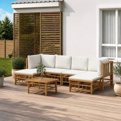 Premium 7 Piece Bamboo Garden Lounge Set with Cream Cushions