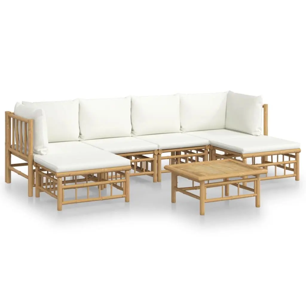 7 Piece Garden Lounge Set Bamboo Cream Cushions