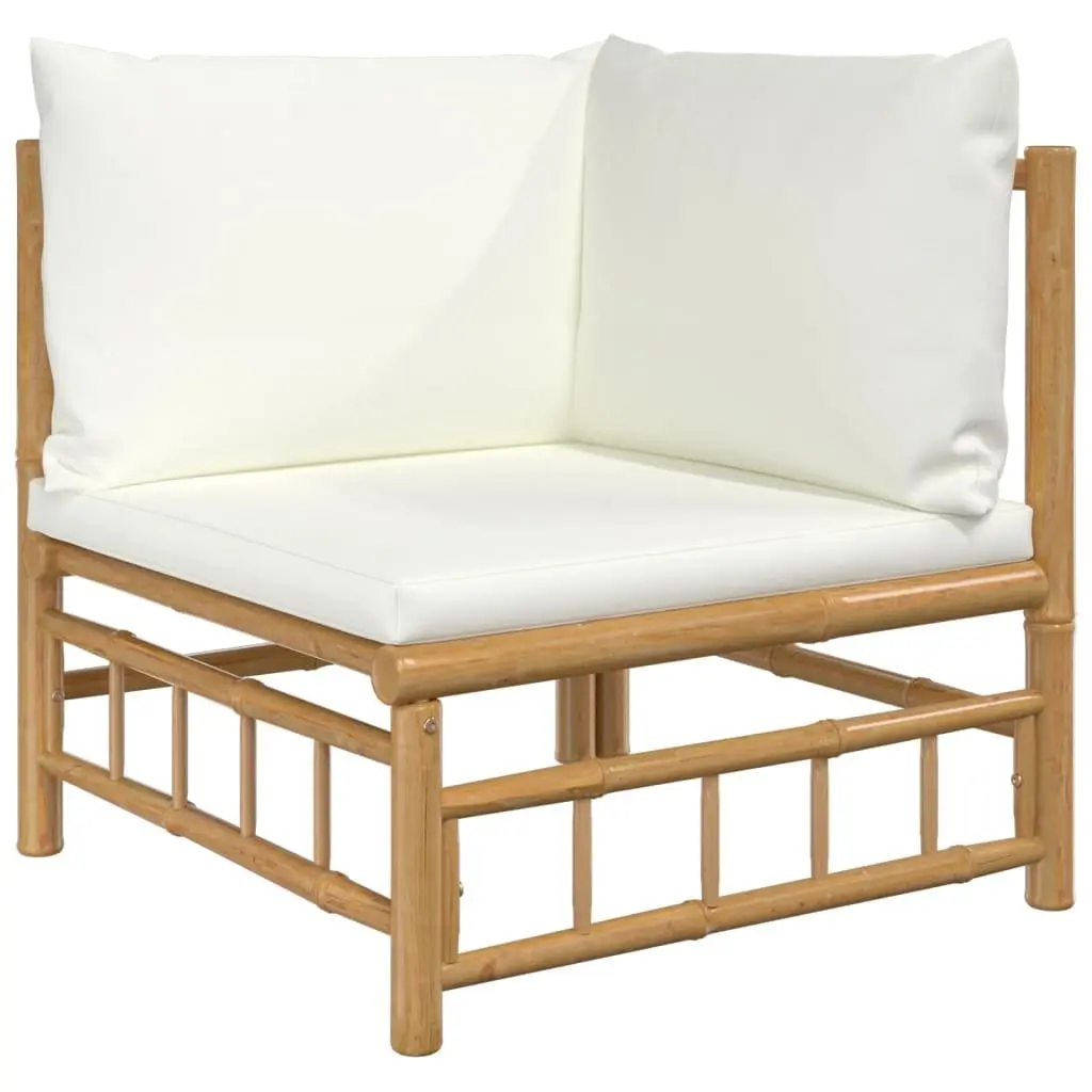 7 Piece Bamboo Garden Lounge Set Cream White Cushions Brown