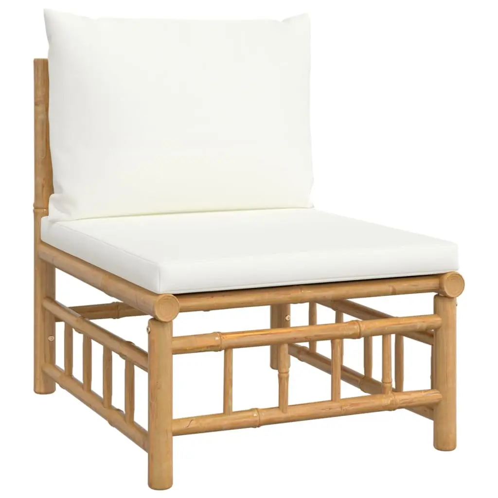 7 Piece Bamboo Garden Lounge Set Cream White Cushions Brown