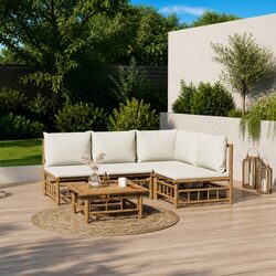 5 Piece Garden Lounge Set with Bamboo Sofa and Cushions