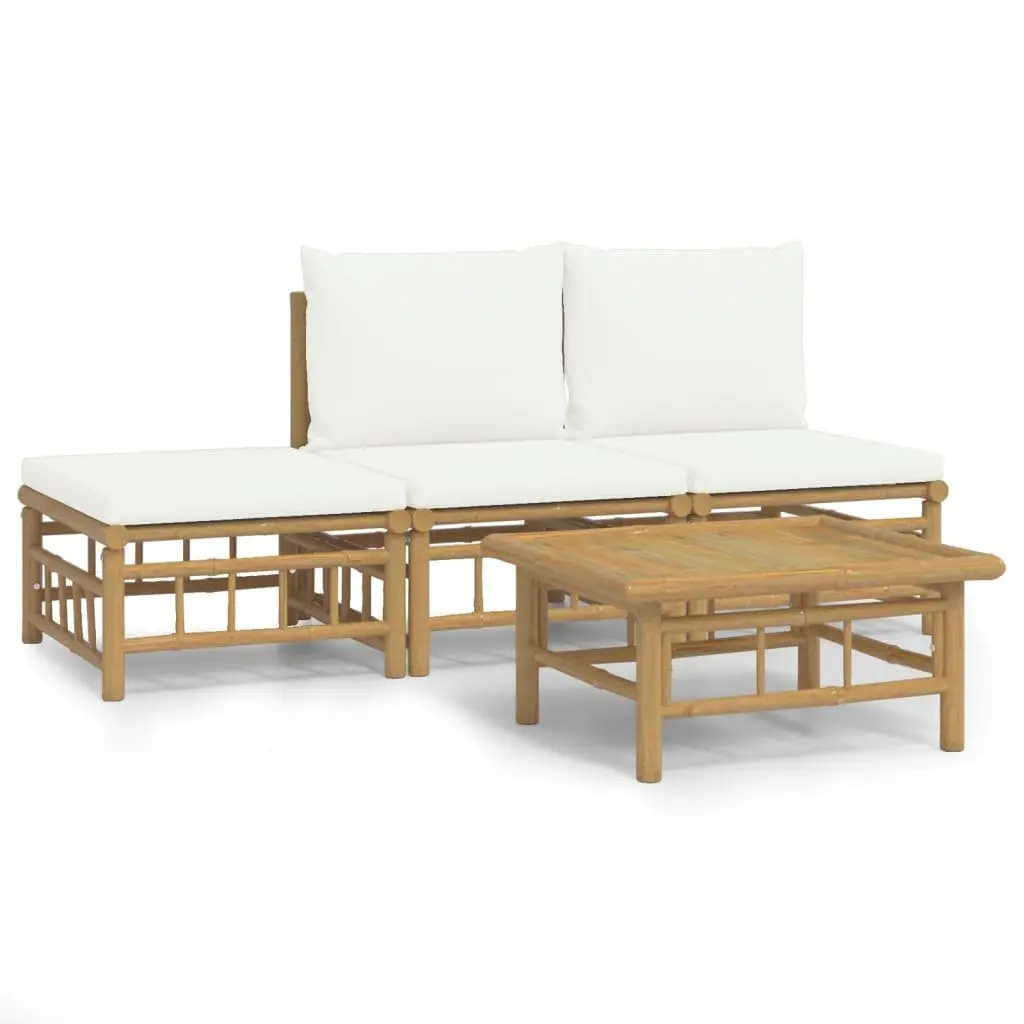 Garden Lounge Set Bamboo 4 Piece Outdoor Furniture Brown with Cream Cushions