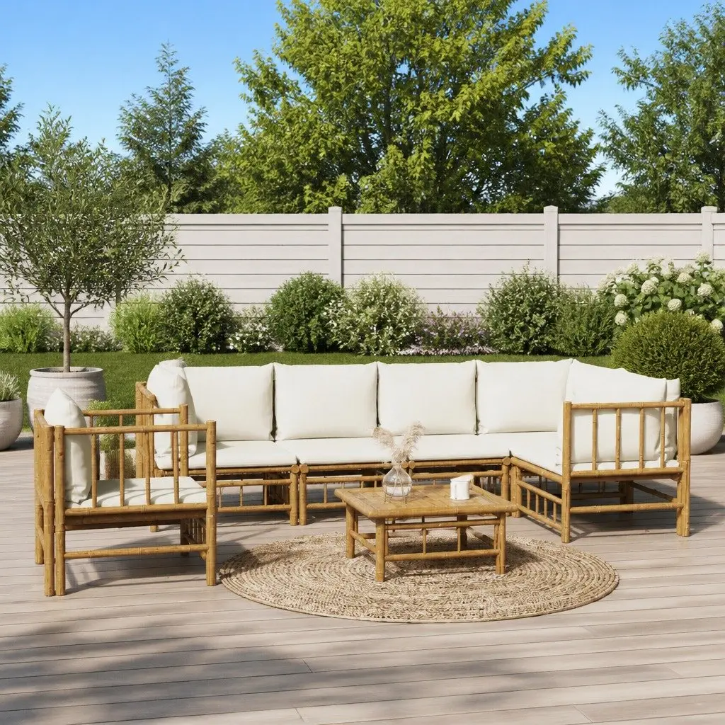 7 Piece Garden Lounge Set Bamboo Modular Sofa with Cushions Brown