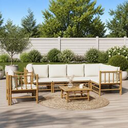 Premium 7 Piece Bamboo Garden Lounge Set with Cushions