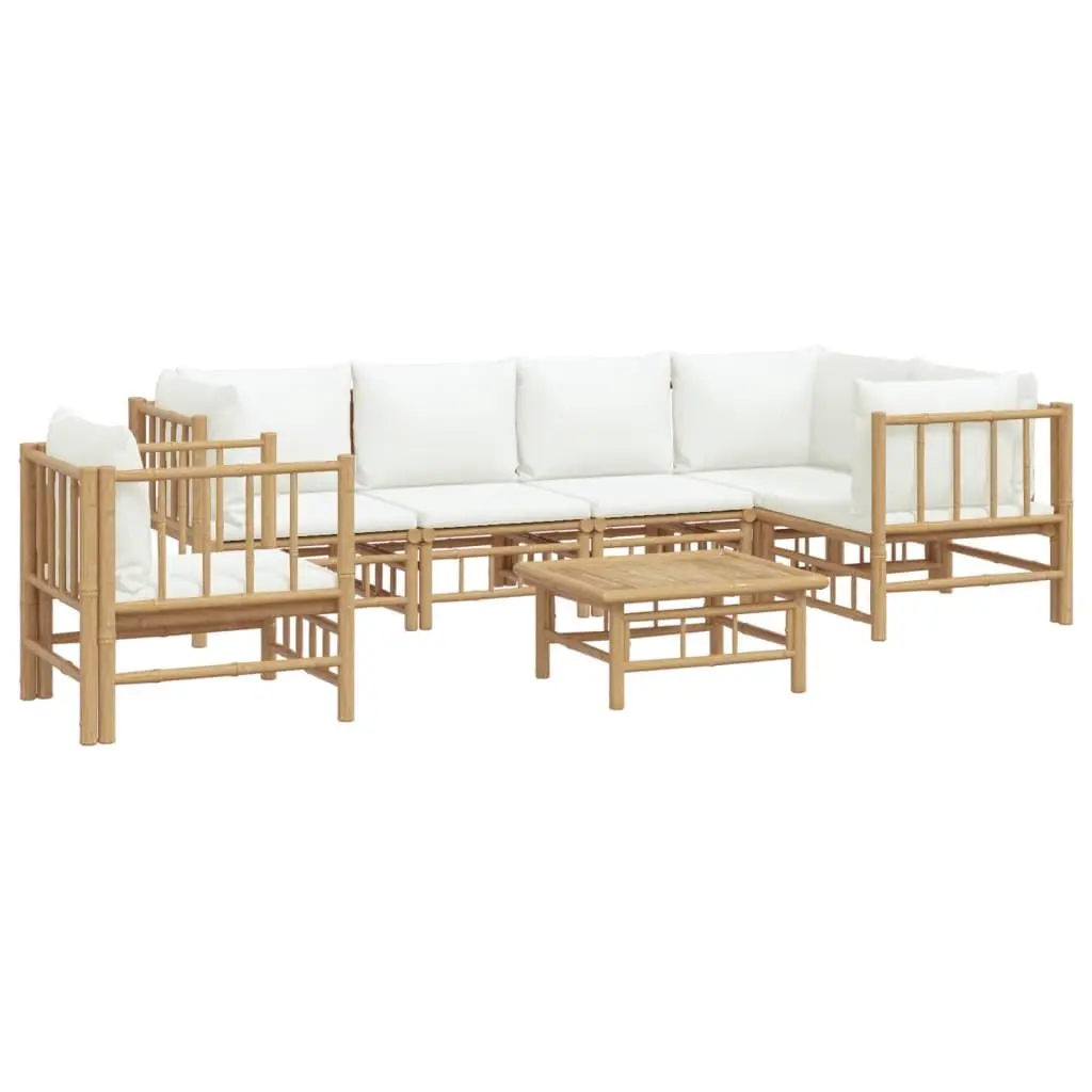 7 Piece Garden Lounge Set Bamboo Modular Sofa with Cushions Brown