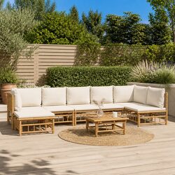 8-Piece Modular Bamboo Lounge Set with Cream Cushions