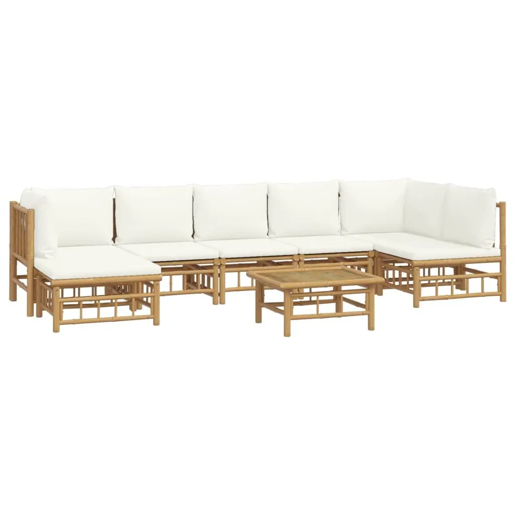 8-Piece Modular Bamboo Lounge Set with Cream Cushions