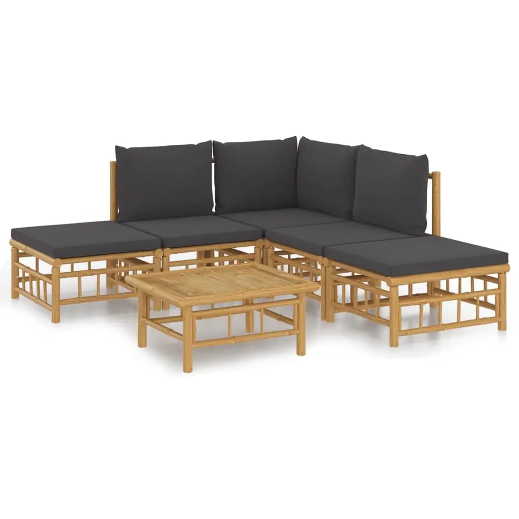 Garden Lounge Set Bamboo 6 Piece Outdoor Furniture Brown with Cushions