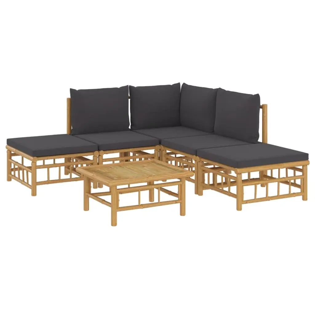 Garden Lounge Set Bamboo 6 Piece Outdoor Furniture Brown with Cushions