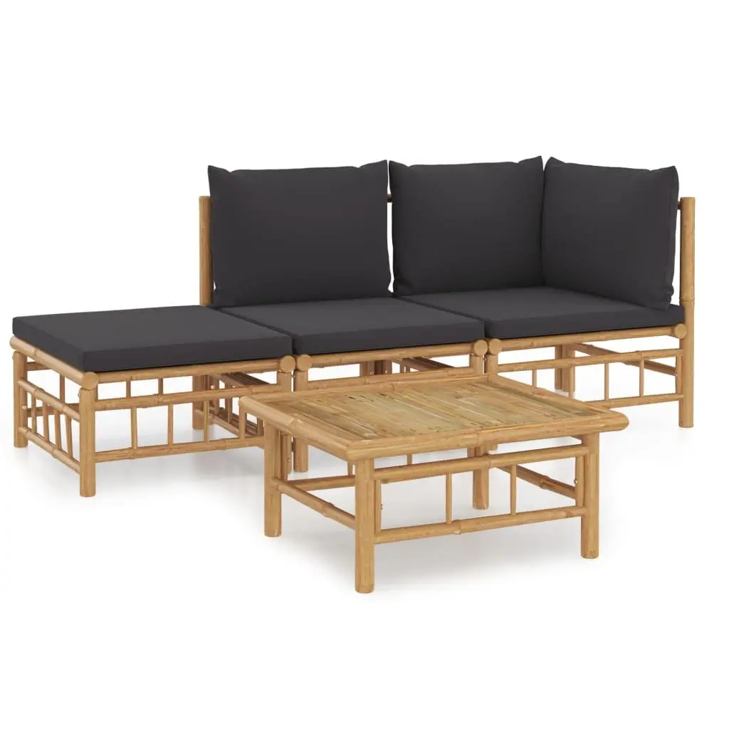 Outdoor Lounge Set Bamboo 4 Piece Brown Furniture with Cushions