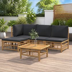 Elegant 5 Piece Bamboo Garden Lounge Set with Cushions