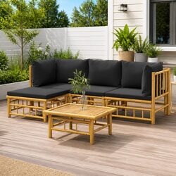 Stylish Brown Bamboo Garden Lounge Set with Cushions
