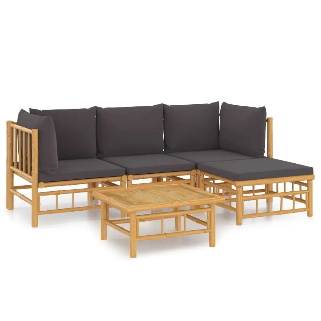 Bamboo Lounge Set 5 Piece Outdoor Furniture with Cushions Brown