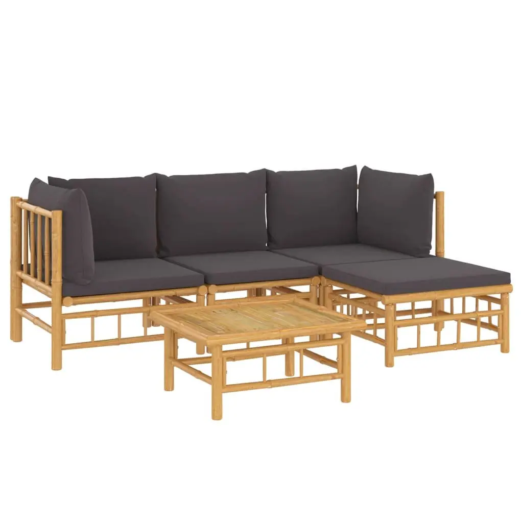 Bamboo Lounge Set 5 Piece Outdoor Furniture with Cushions Brown