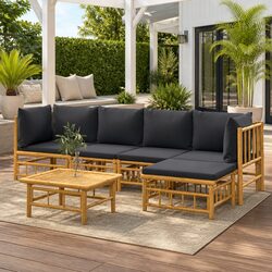 Premium Bamboo 6-Piece Outdoor Lounge Set with Cushions