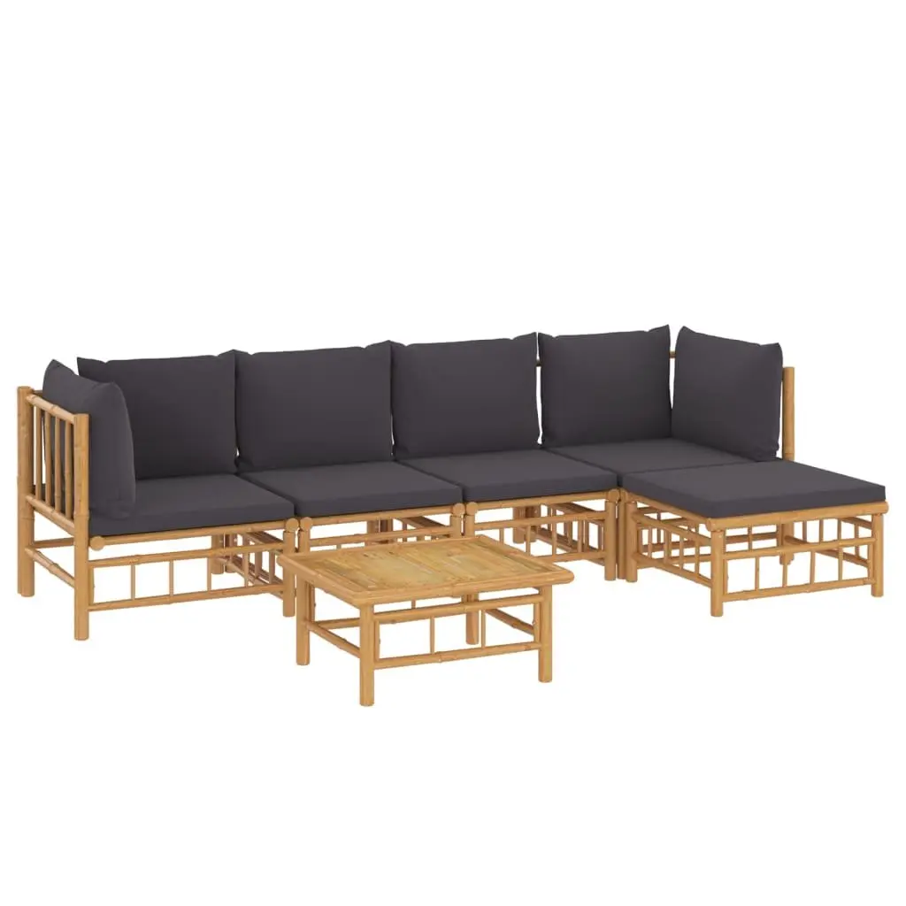 Garden Lounge Set Bamboo 6 Piece Outdoor Furniture Brown with Dark Grey Cushions