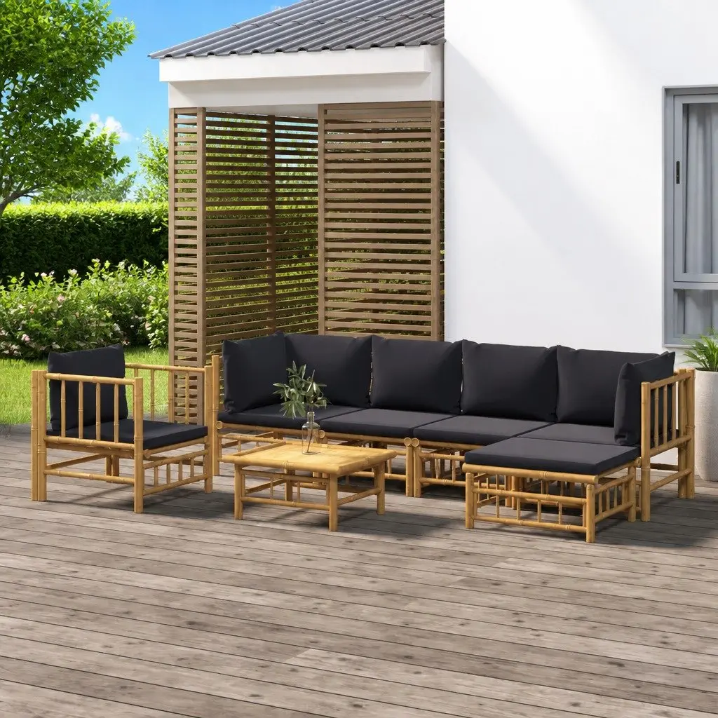 7-Piece Bamboo Lounge Set with Cushions and Table