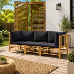 3-Piece Modular Bamboo Garden Lounge Set with Cushions