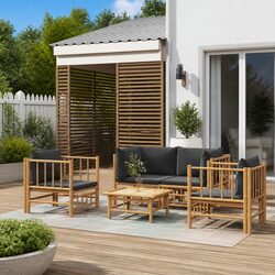 Durable 5 Piece Bamboo Garden Lounge Set with Cushions