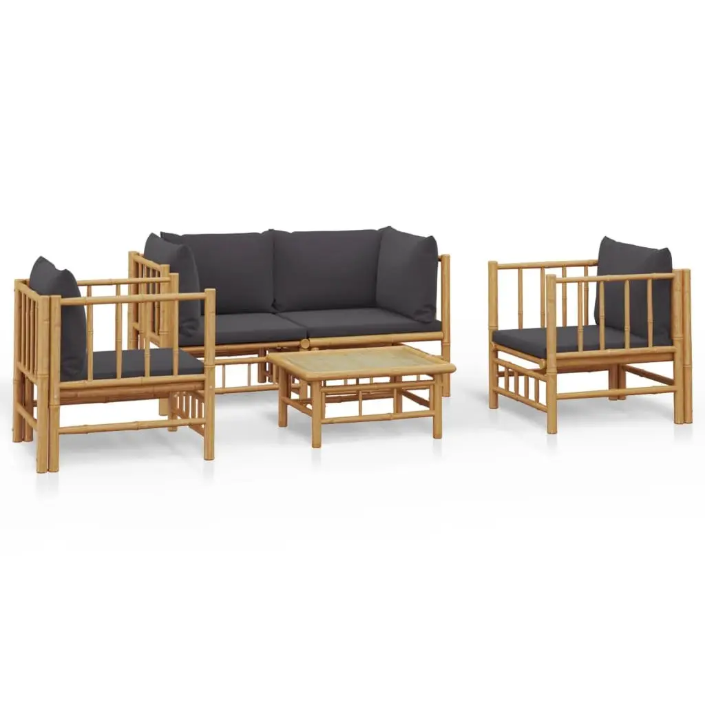5 Piece Garden Lounge Set Bamboo Outdoor Furniture Brown with Dark Grey Cushions