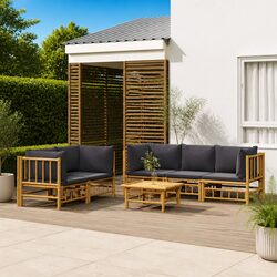 6-Piece Bamboo Outdoor Lounge Set with Cushions