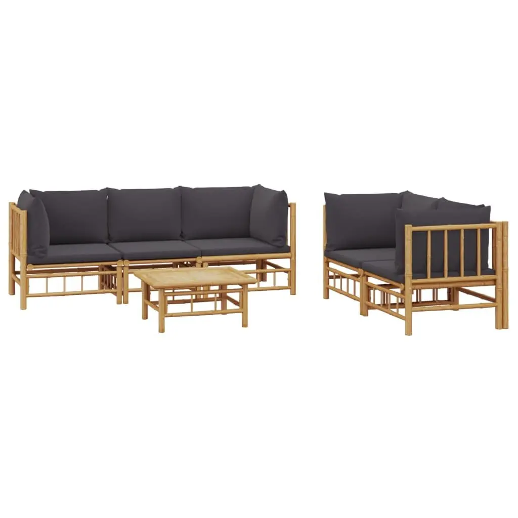 Garden Lounge Set Bamboo 6 Piece Outdoor Furniture Patio Seating Brown with Cushions
