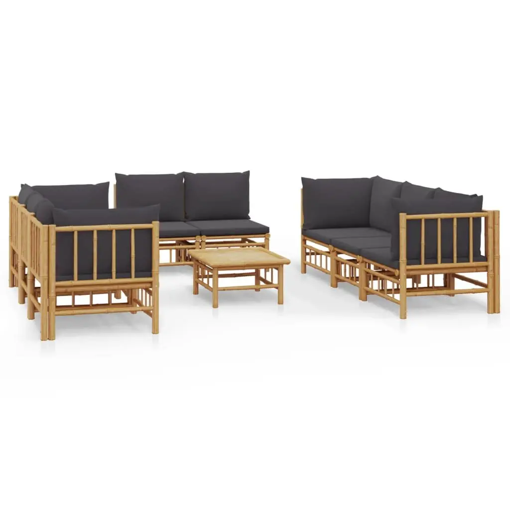 Garden Lounge Set Bamboo 9 Piece Modular Outdoor Furniture Dark Grey Cushions