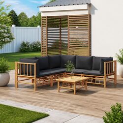6-Piece Bamboo Garden Lounge Set with Cushions in Brown