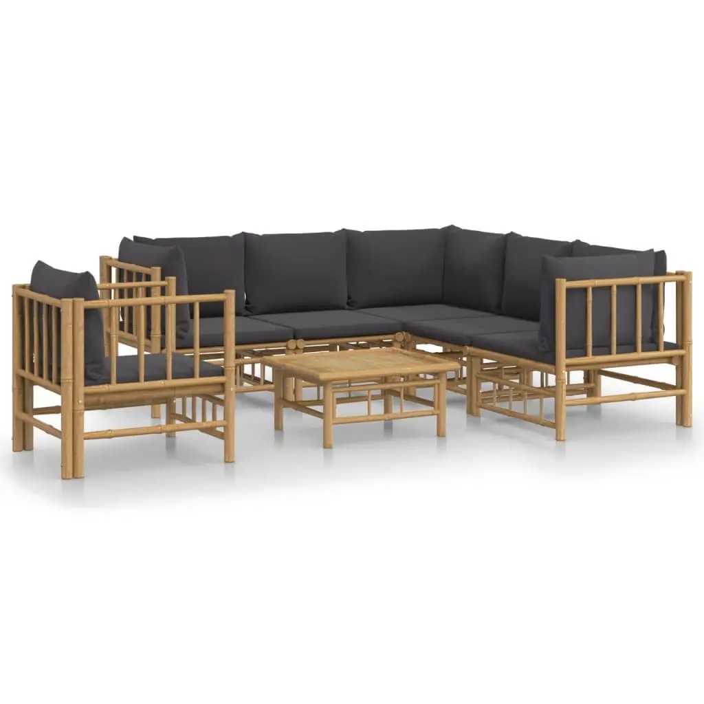 7 Piece Bamboo Garden Lounge Set Outdoor Furniture Brown with Cushions