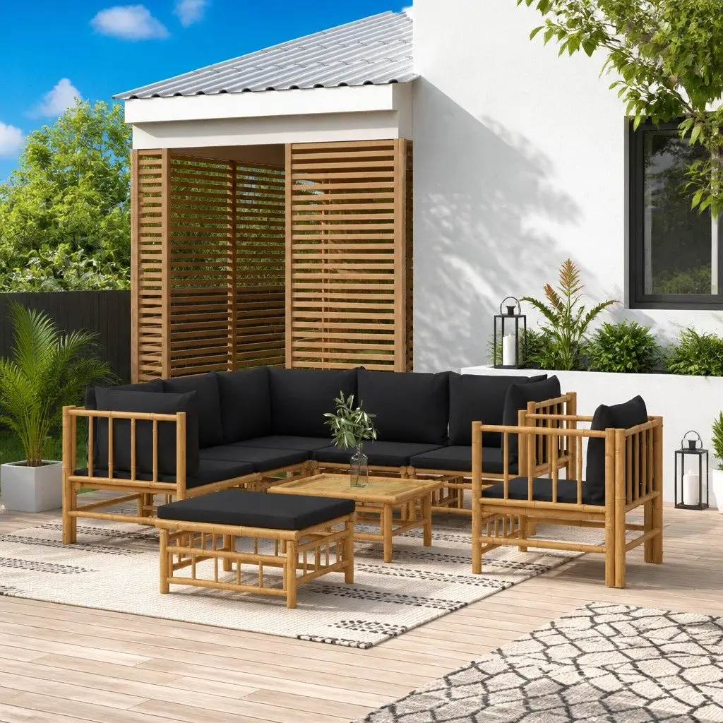 8 Piece Garden Lounge Set Outdoor Furniture Bamboo with Cushions Patio Sofa