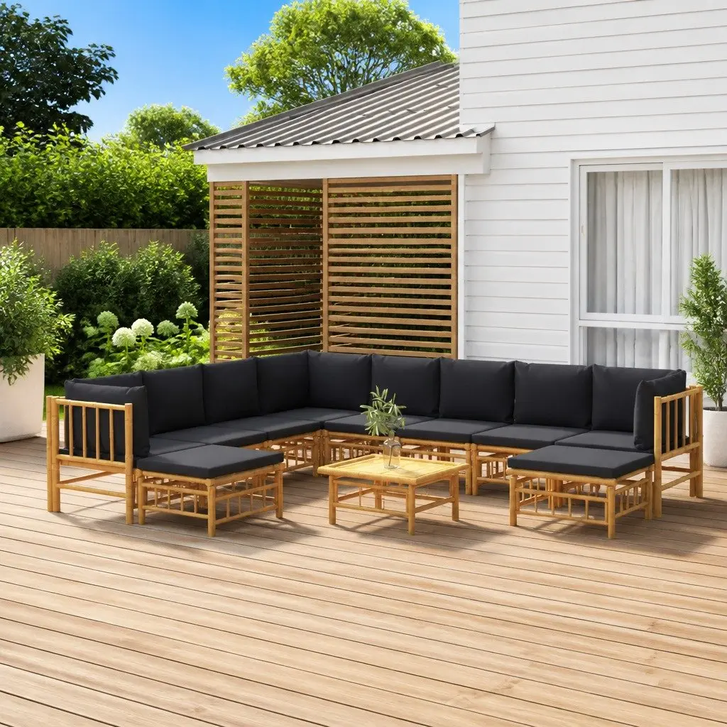 Garden Lounge Set Bamboo 11 Piece Outdoor Furniture Sofa with Cushions Table Brown