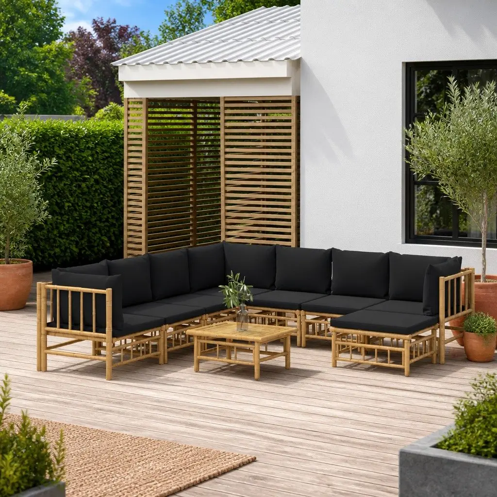 Bamboo Garden Lounge Set 9 Piece Outdoor Furniture Brown